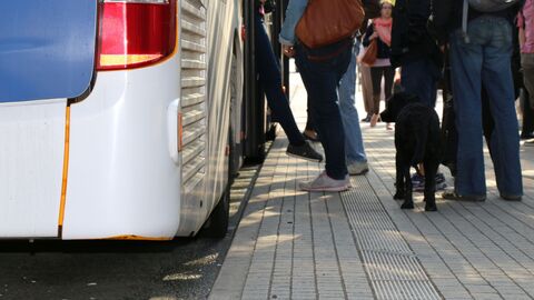 Detailaufnahme von Menschen, die in einen Bus steigen