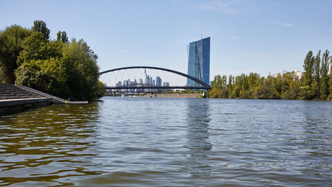 Blick über den Main auf die Europäische Zentralbank