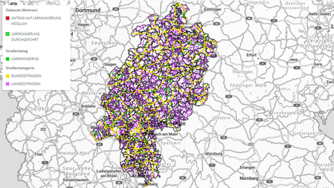Interaktive Karte: Hessens Landes- und Bundesstraßen mit Lärmsanierungsprogramm
