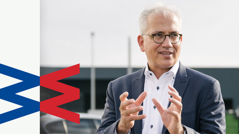 Tarek Al-Wazir und das Wirtschaftswandel Hessen Logo.