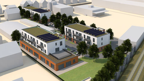 Modell des sozialen Wohnungsbauprojekts „Quartier Eisenbahnstraße“ in Dreieich