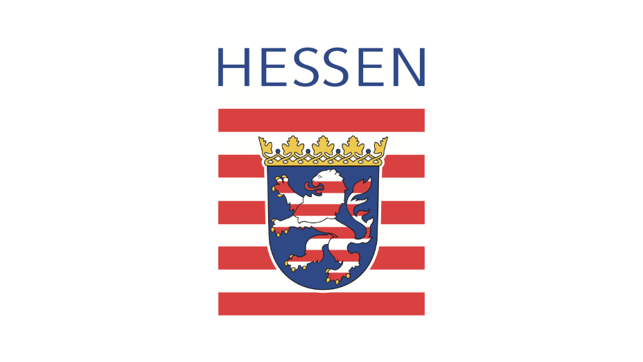 Das Wappen von Hessen. Darüber steht das Wort: Hessen. 