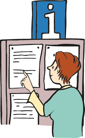 Info-Wand-2 An der Tafel hängen Informationen.