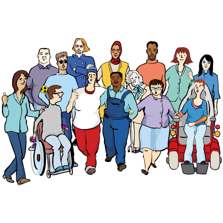 zusammen eine Gruppe ganz verschiedener Menschen